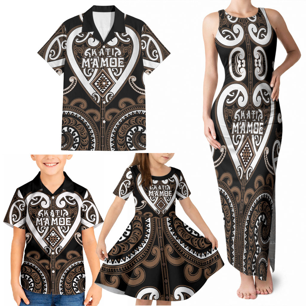 Custom Aotearoa Kati Mamoe Family Matching Tank Maxi Dress and Hawaiian Shirt Maori Tribal Pattern LT05 - Polynesian Pride
