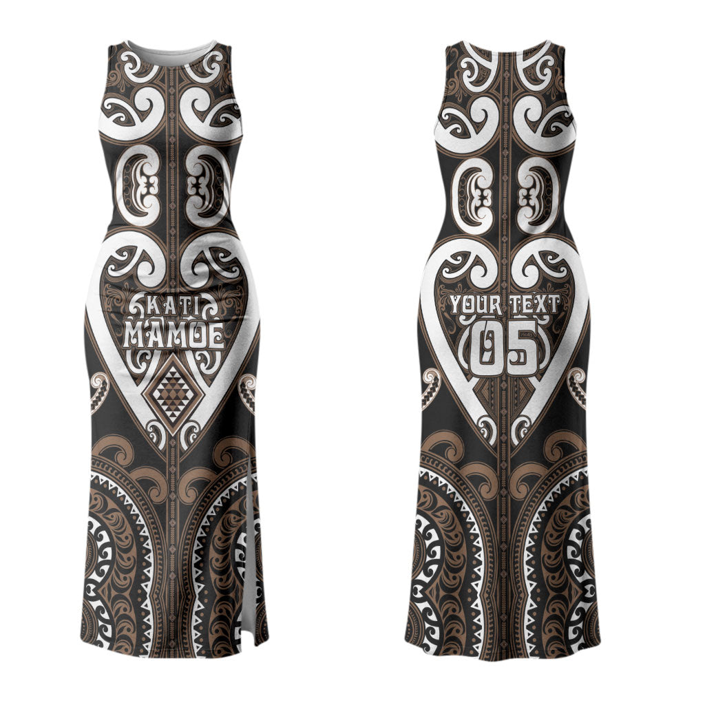 Custom Aotearoa Kati Mamoe Family Matching Tank Maxi Dress and Hawaiian Shirt Maori Tribal Pattern LT05 Mom's Dress Brown - Polynesian Pride