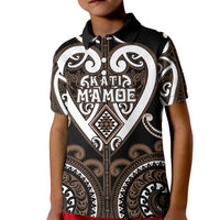 Custom Aotearoa Kati Mamoe Kid Polo Shirt Maori Tribal Pattern LT05 Kid Brown - Polynesian Pride