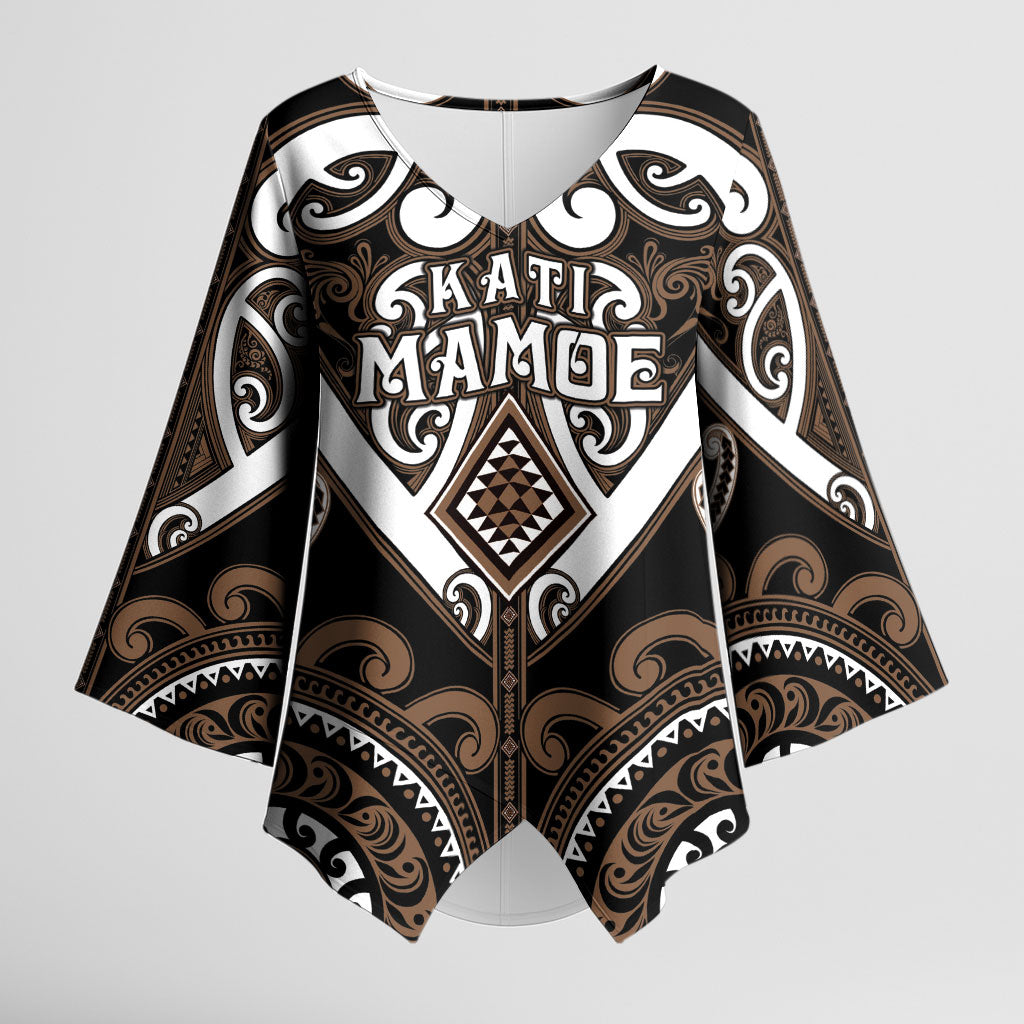 Custom Aotearoa Kati Mamoe Kimono Sleeve Blouse Maori Tribal Pattern LT05 Female Brown - Polynesian Pride