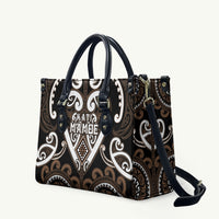 Aotearoa Kati Mamoe Leather Bag Maori Tribal Pattern LT05 Brown - Polynesian Pride