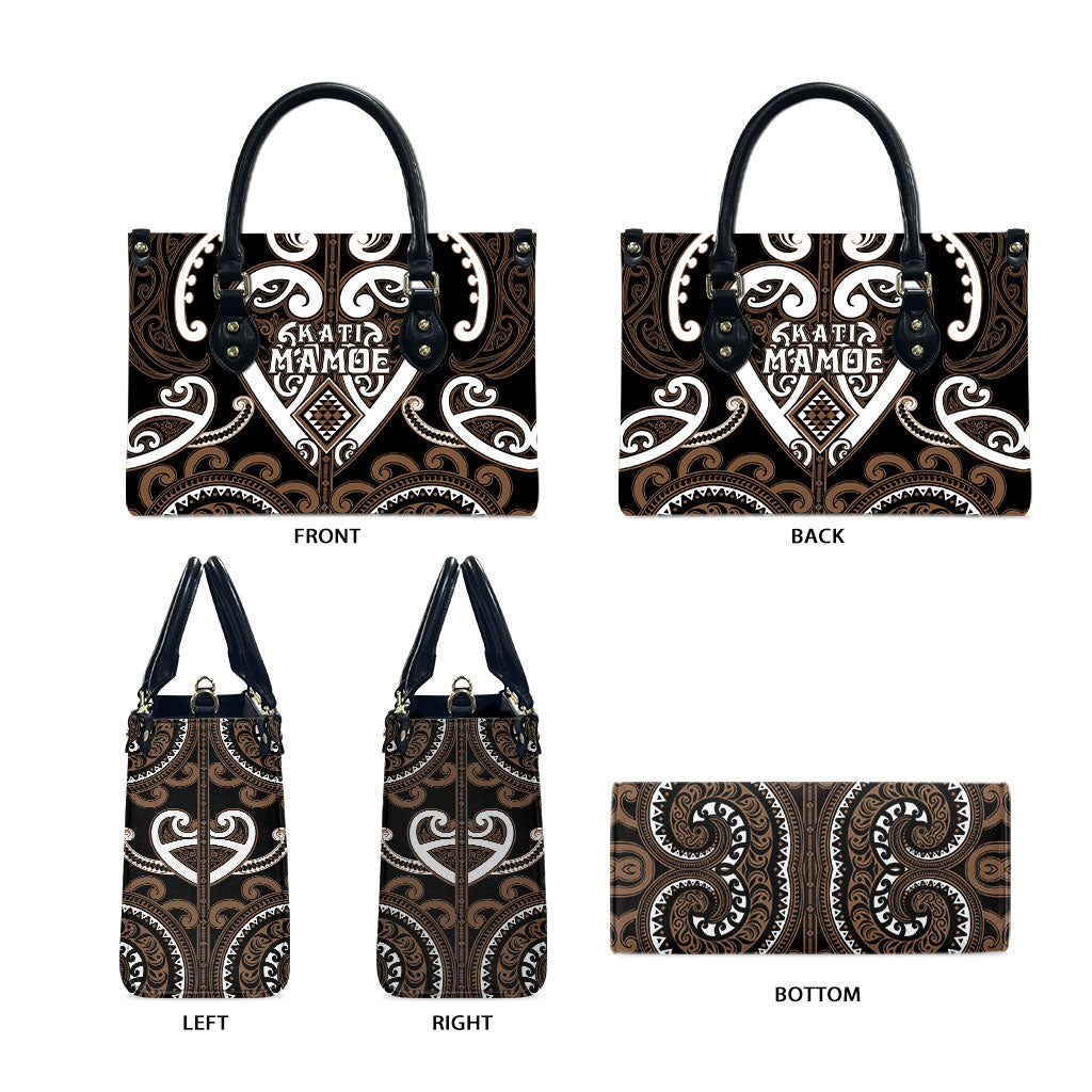Aotearoa Kati Mamoe Leather Bag Maori Tribal Pattern LT05 - Polynesian Pride