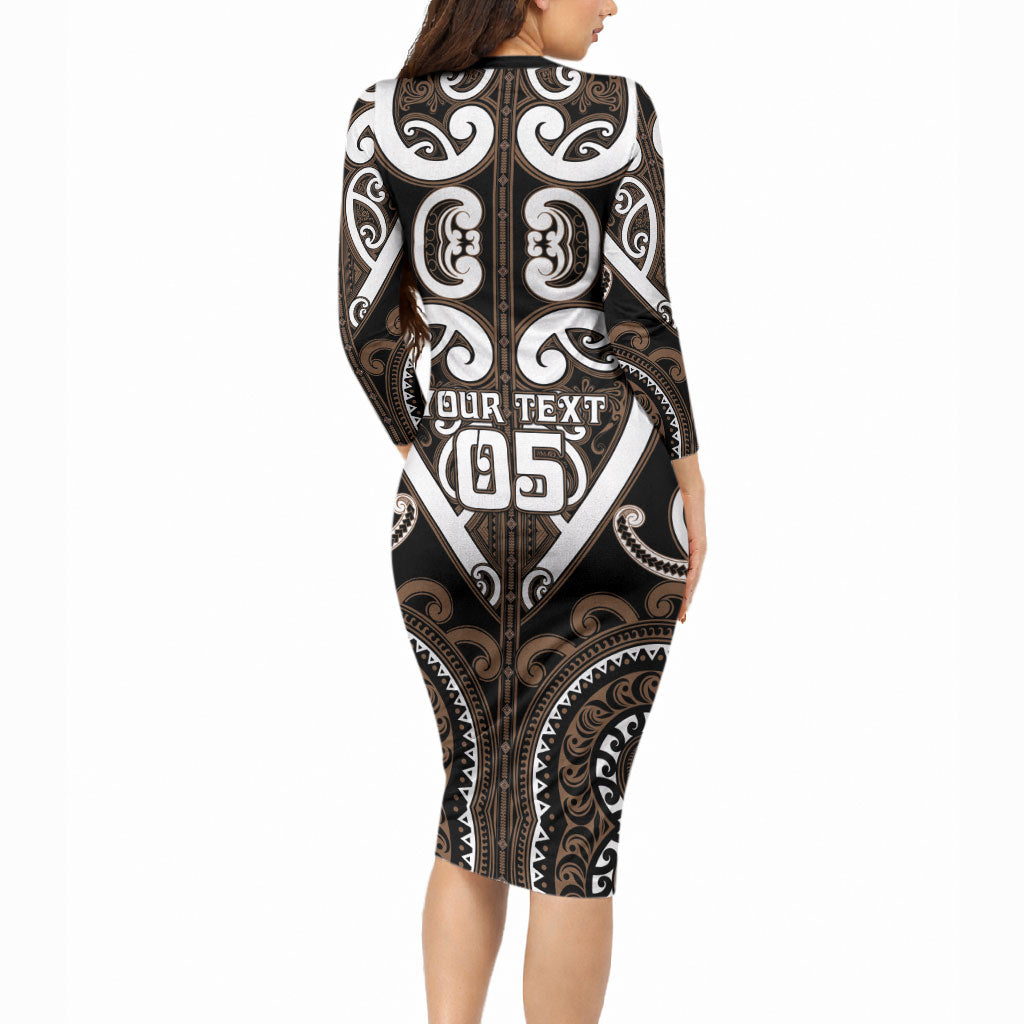 Custom Aotearoa Kati Mamoe Long Sleeve Bodycon Dress Maori Tribal Pattern LT05 - Polynesian Pride
