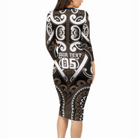 Custom Aotearoa Kati Mamoe Long Sleeve Bodycon Dress Maori Tribal Pattern LT05 - Polynesian Pride