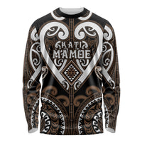 Custom Aotearoa Kati Mamoe Long Sleeve Shirt Maori Tribal Pattern LT05 Unisex Brown - Polynesian Pride
