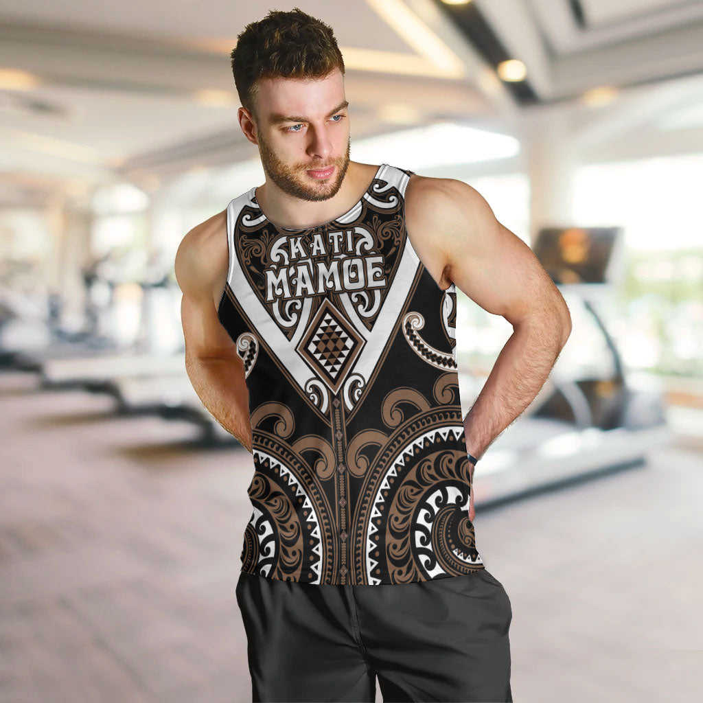 Custom Aotearoa Kati Mamoe Men Tank Top Maori Tribal Pattern LT05 Brown - Polynesian Pride