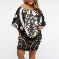 Custom Aotearoa Kati Mamoe Off Shoulder Short Dress Maori Tribal Pattern LT05 Women Brown - Polynesian Pride