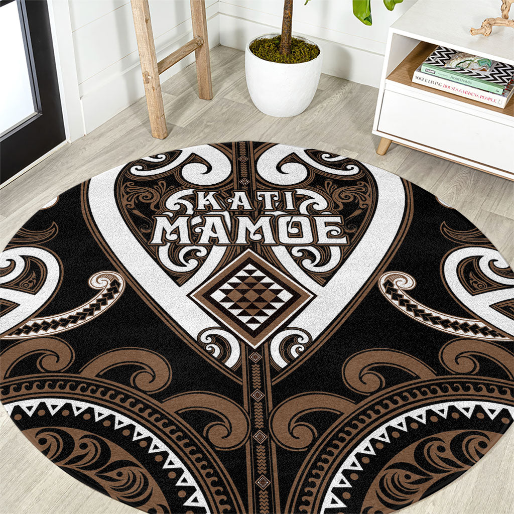 Aotearoa Kati Mamoe Round Carpet Maori Tribal Pattern LT05 Brown - Polynesian Pride