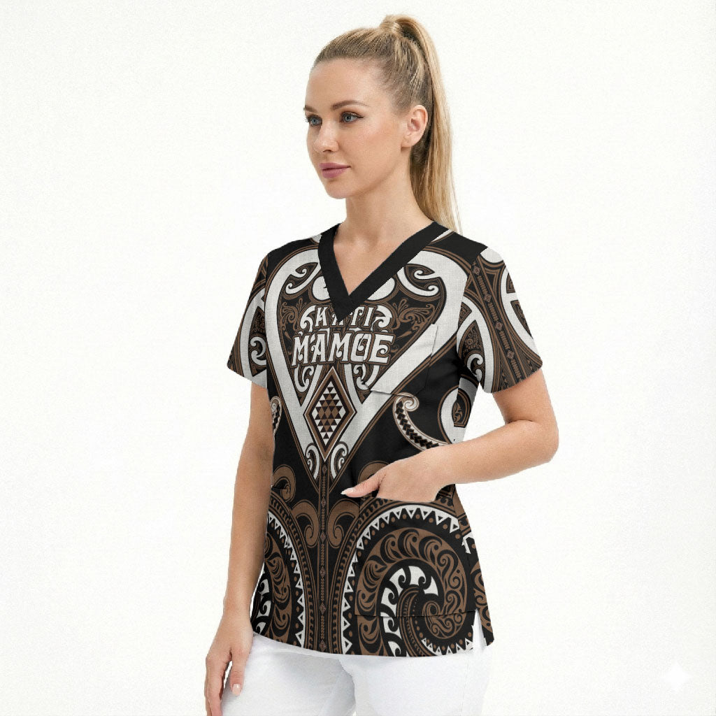 Custom Aotearoa Kati Mamoe Scrub Top Maori Tribal Pattern LT05 - Polynesian Pride