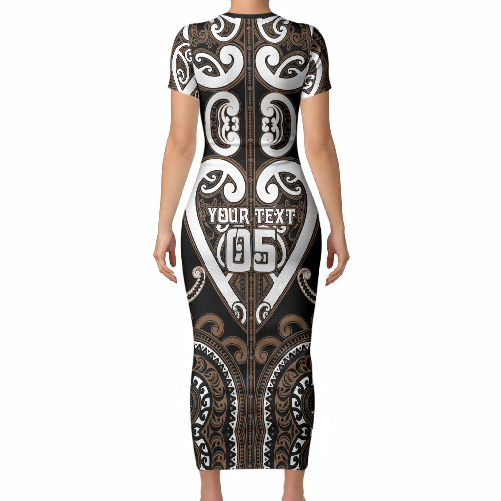 Custom Aotearoa Kati Mamoe Short Sleeve Bodycon Dress Maori Tribal Pattern LT05 - Polynesian Pride