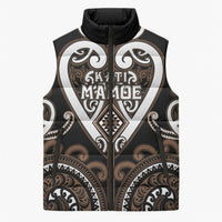Custom Aotearoa Kati Mamoe Sleeveless Puffer Jacket Maori Tribal Pattern LT05 Unisex Brown - Polynesian Pride