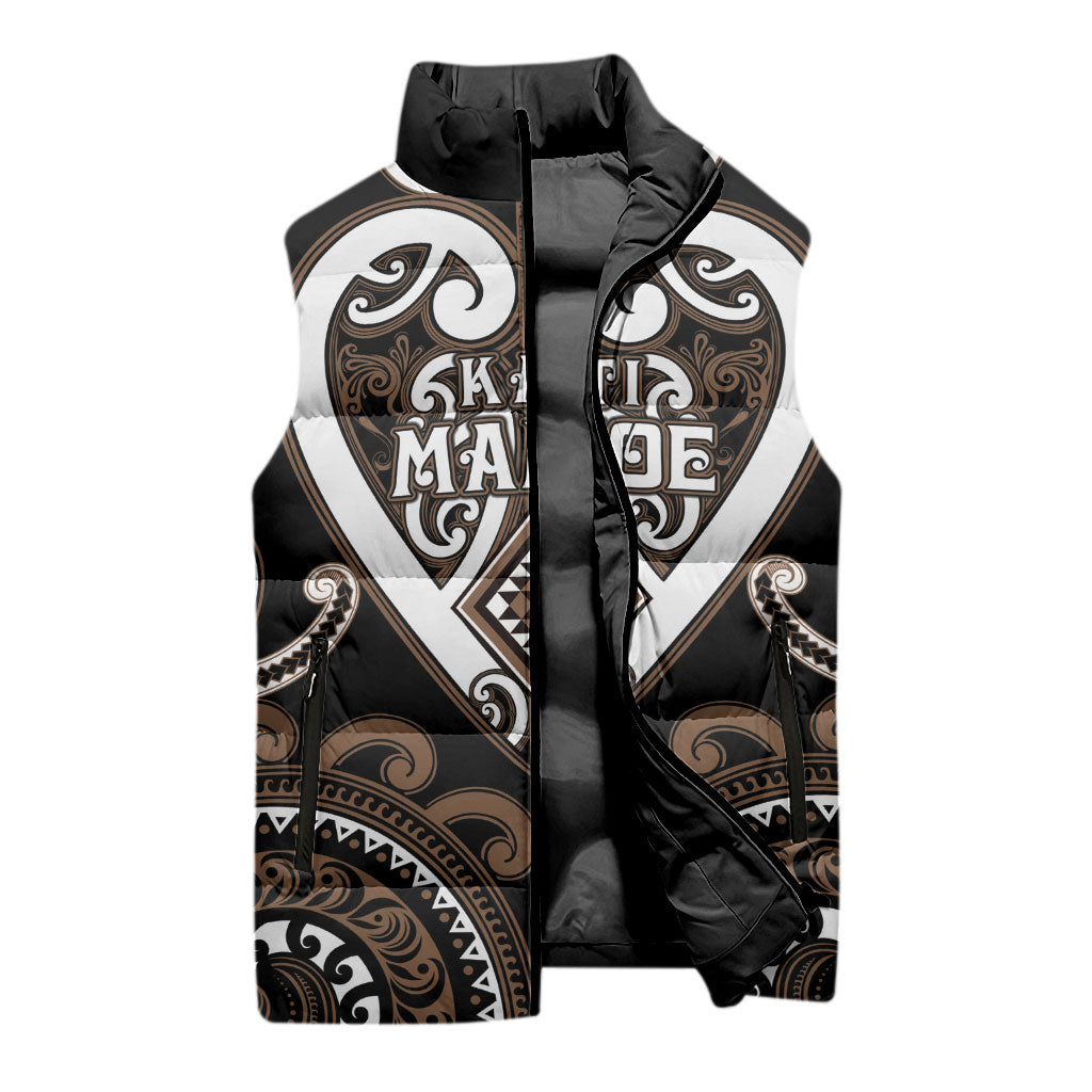 Custom Aotearoa Kati Mamoe Sleeveless Puffer Jacket Maori Tribal Pattern LT05 - Polynesian Pride
