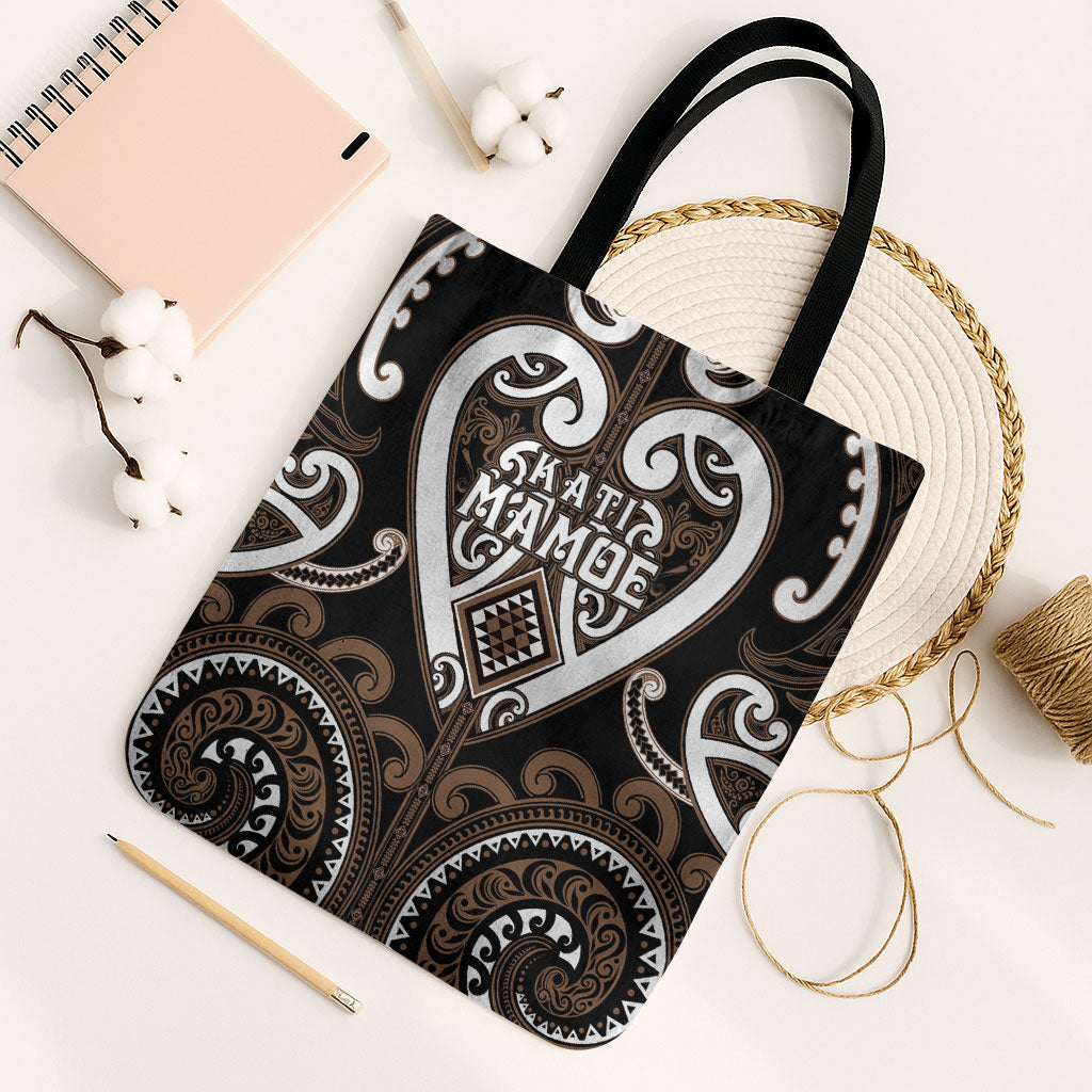 Aotearoa Kati Mamoe Tote Bag Maori Tribal Pattern LT05 Black Strap One Size Brown - Polynesian Pride