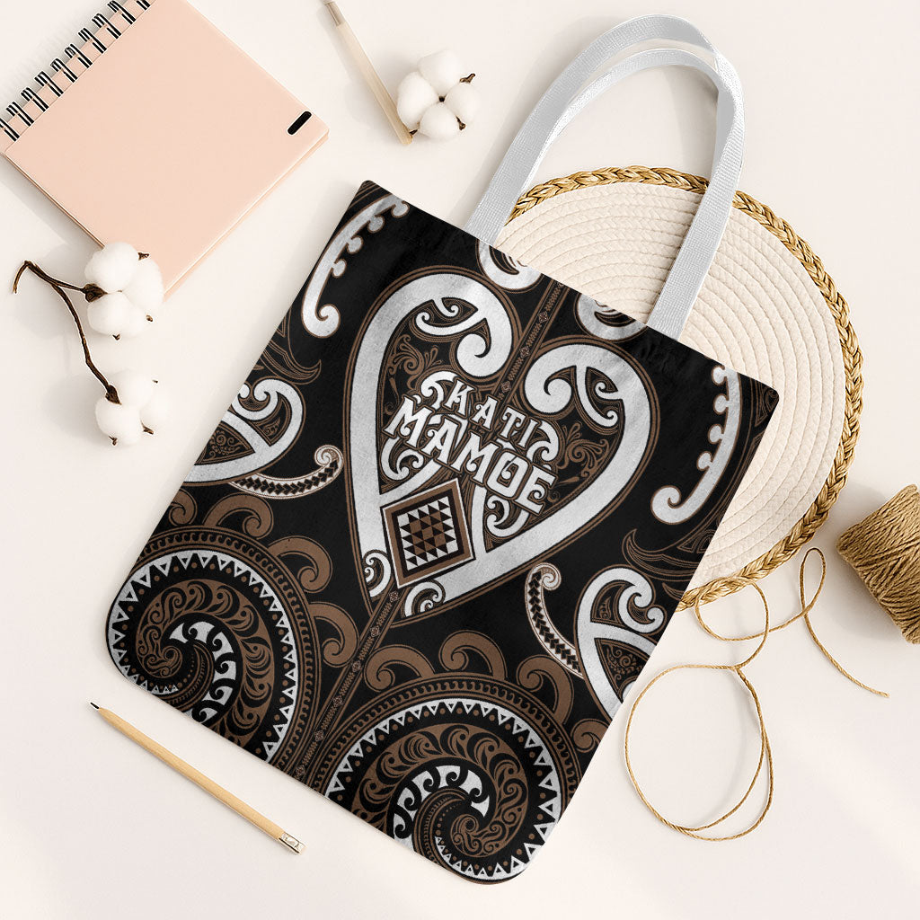 Aotearoa Kati Mamoe Tote Bag Maori Tribal Pattern LT05 White Strap One Size Brown - Polynesian Pride
