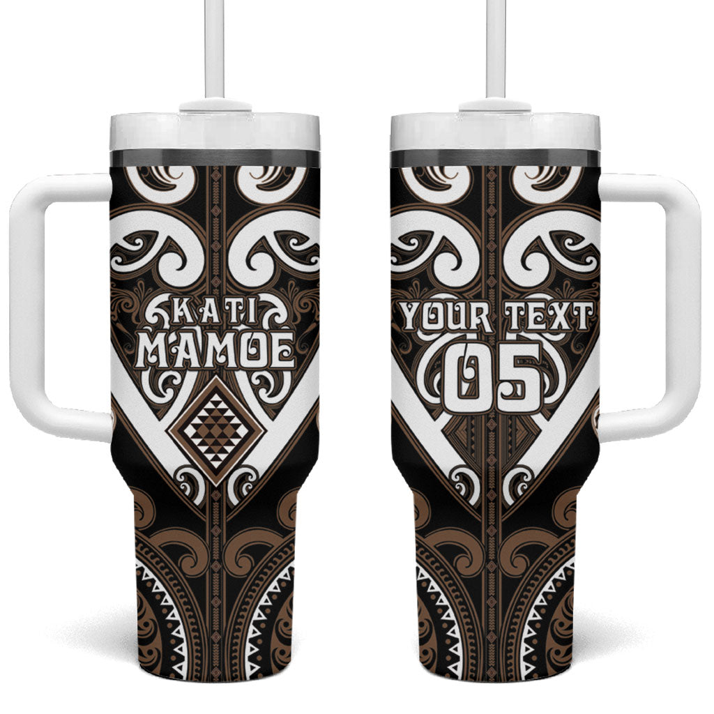 Custom Aotearoa Kati Mamoe Tumbler With Handle Maori Tribal Pattern LT05 One Size: 40 oz Brown - Polynesian Pride