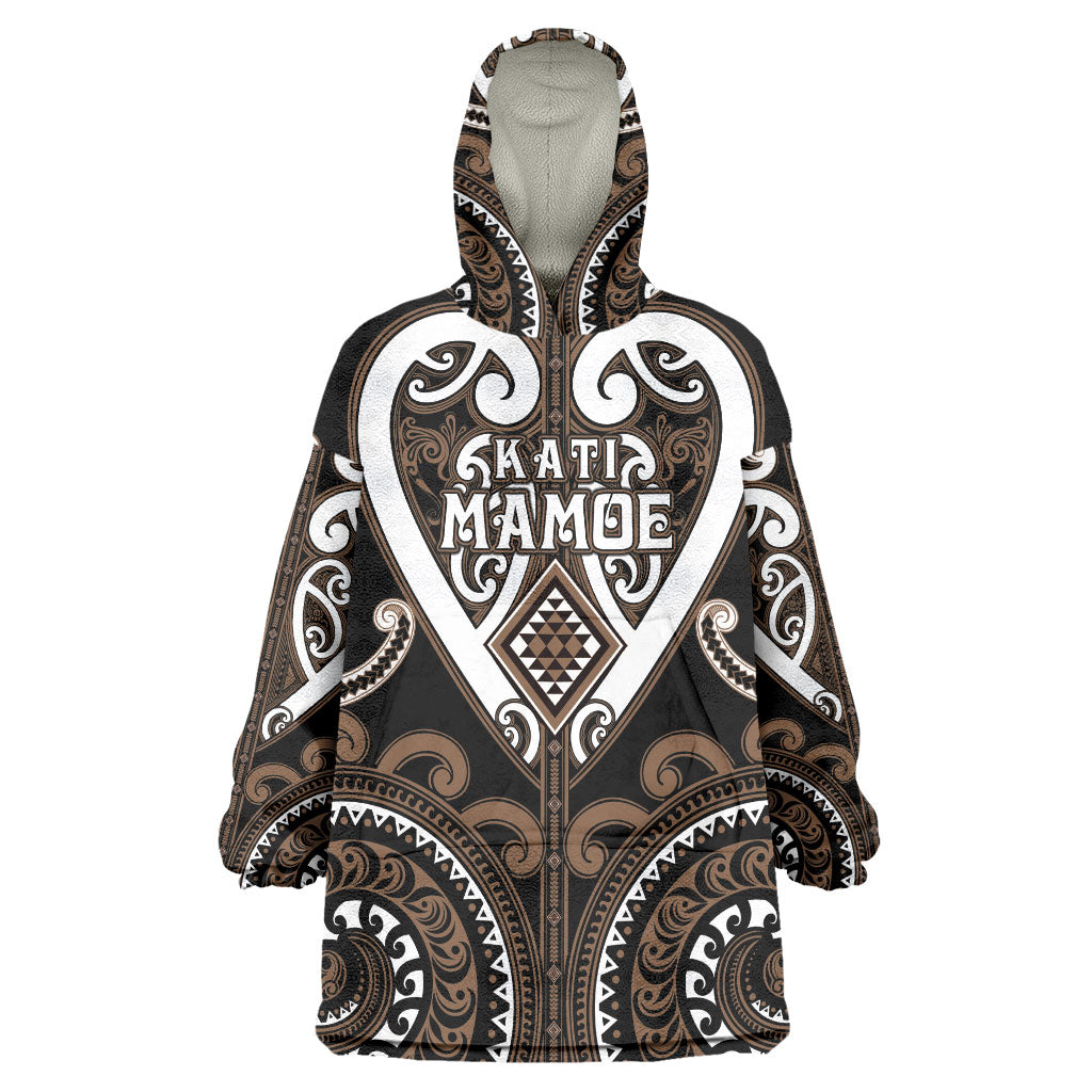Custom Aotearoa Kati Mamoe Wearable Blanket Hoodie Maori Tribal Pattern LT05 One Size Brown - Polynesian Pride