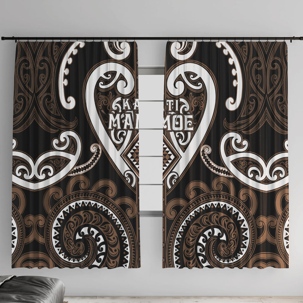 Aotearoa Kati Mamoe Window Curtain Maori Tribal Pattern LT05 With Hooks Brown - Polynesian Pride