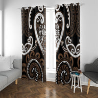 Aotearoa Kati Mamoe Window Curtain Maori Tribal Pattern LT05 With Grommets Brown - Polynesian Pride