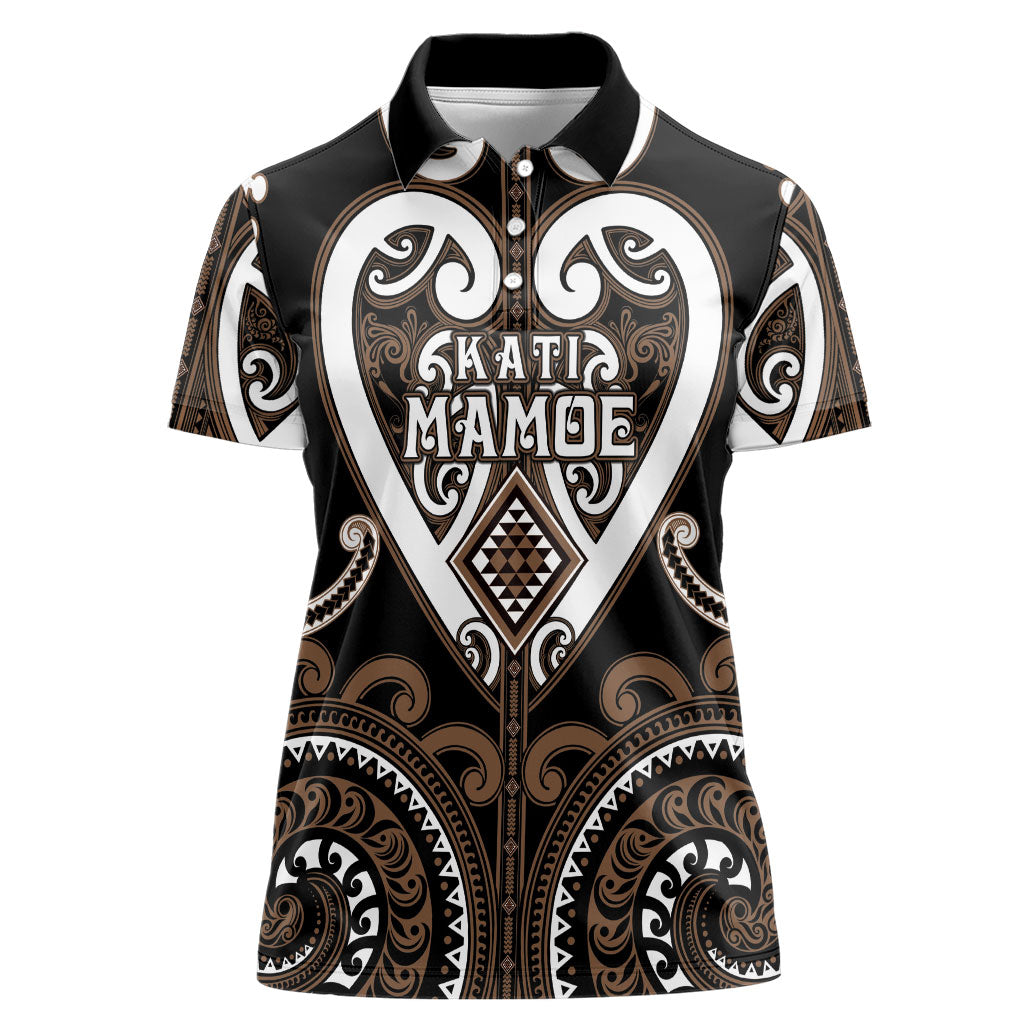 Custom Aotearoa Kati Mamoe Women Polo Shirt Maori Tribal Pattern LT05 Female Brown - Polynesian Pride