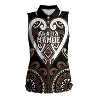 Custom Aotearoa Kati Mamoe Women Sleeveless Polo Shirt Maori Tribal Pattern LT05 Female Brown - Polynesian Pride