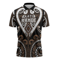 Custom Aotearoa Kati Mamoe Zipper Polo Shirt Maori Tribal Pattern LT05 Brown - Polynesian Pride