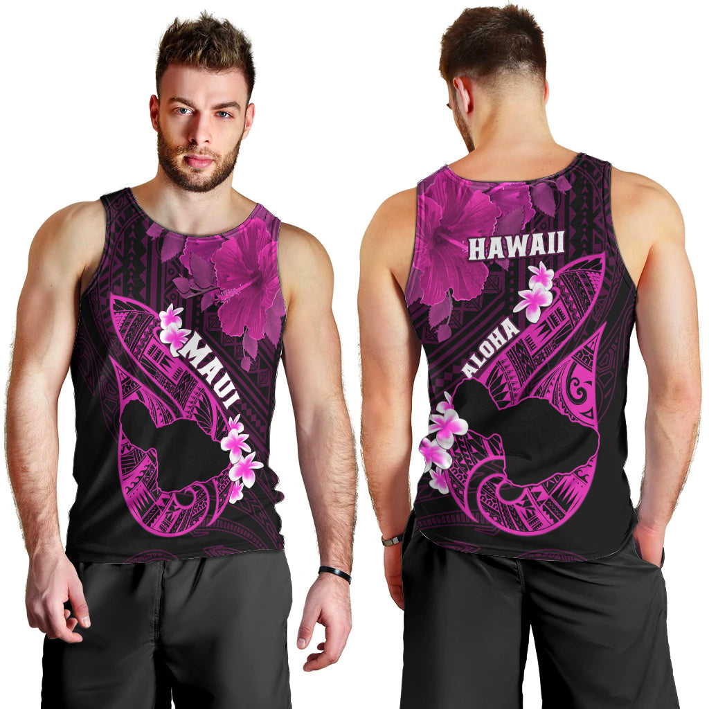 Hawaii Maui Men Tank Top Polynesian Fish Hook Hibiscus Pink Version LT05 - Polynesian Pride