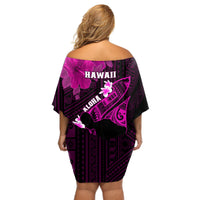 Hawaii Maui Off Shoulder Short Dress Polynesian Fish Hook Hibiscus Pink Version LT05 - Polynesian Pride