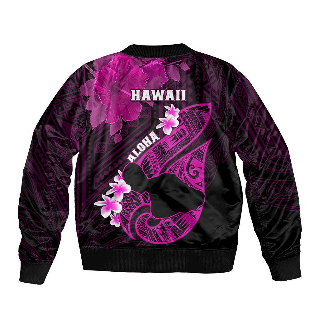 Hawaii Maui Sleeve Zip Bomber Jacket Polynesian Fish Hook Hibiscus Pink Version LT05 - Polynesian Pride
