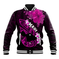 Personalized Hawaii Maui Baseball Jacket Polynesian Fish Hook Hibiscus Pink Version LT05 Unisex Pink - Polynesian Pride