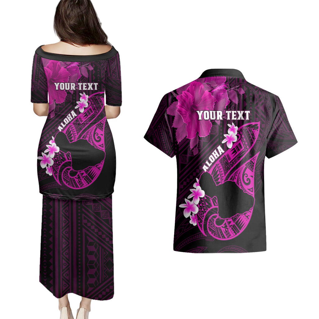 Personalized Hawaii Maui Couples Matching Puletasi Dress and Hawaiian Shirt Polynesian Fish Hook Hibiscus Pink Version LT05 - Polynesian Pride
