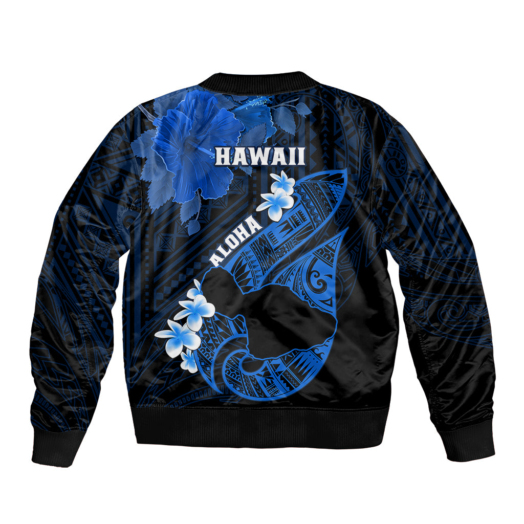 Hawaii Maui Sleeve Zip Bomber Jacket Polynesian Fish Hook Hibiscus Blue Version LT05 - Polynesian Pride