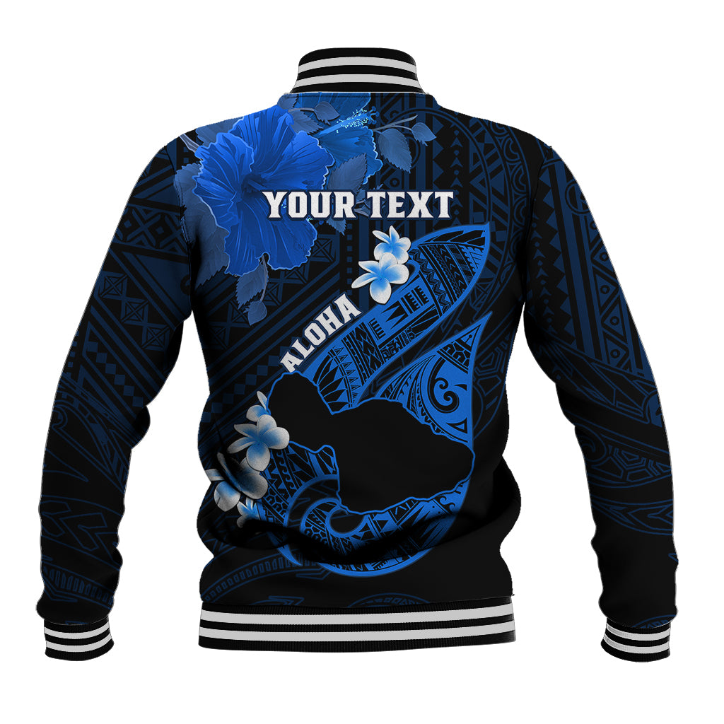 Personalized Hawaii Maui Baseball Jacket Polynesian Fish Hook Hibiscus Blue Version LT05 - Polynesian Pride
