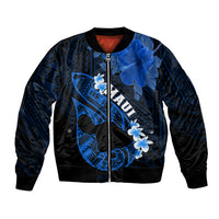 Personalized Hawaii Maui Bomber Jacket Polynesian Fish Hook Hibiscus Blue Version LT05 Unisex Blue - Polynesian Pride