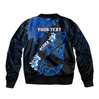 Personalized Hawaii Maui Bomber Jacket Polynesian Fish Hook Hibiscus Blue Version LT05 - Polynesian Pride