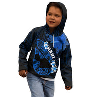 Personalized Hawaii Maui Kid Hoodie Polynesian Fish Hook Hibiscus Blue Version LT05 - Polynesian Pride