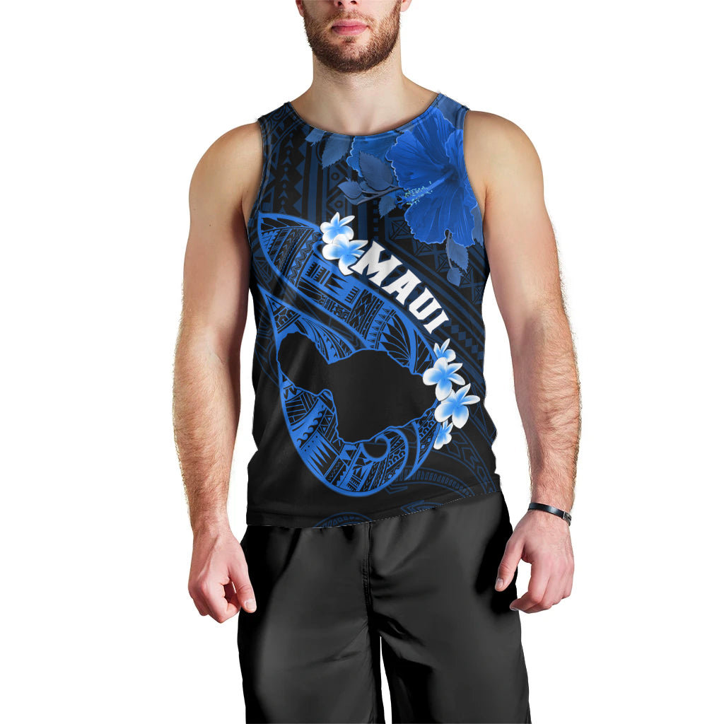 Personalized Hawaii Maui Men Tank Top Polynesian Fish Hook Hibiscus Blue Version LT05 - Polynesian Pride