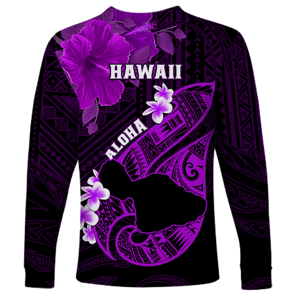 Hawaii Maui Long Sleeve Shirt Polynesian Fish Hook Hibiscus Purple Version LT05 - Polynesian Pride