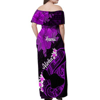 Hawaii Maui Off Shoulder Maxi Dress Polynesian Fish Hook Hibiscus Purple Version LT05 - Polynesian Pride