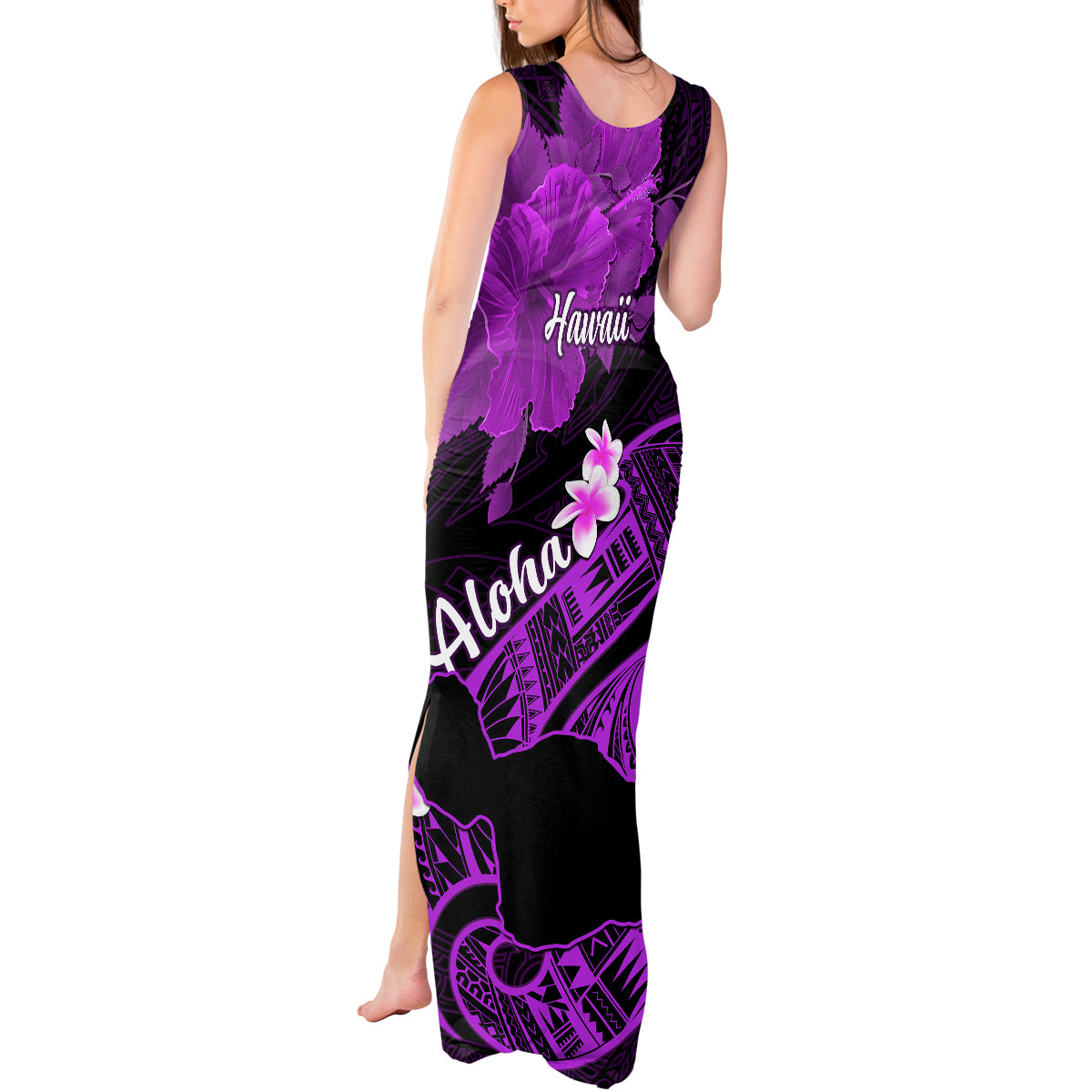 Hawaii Maui Tank Maxi Dress Polynesian Fish Hook Hibiscus Purple Version LT05 - Polynesian Pride