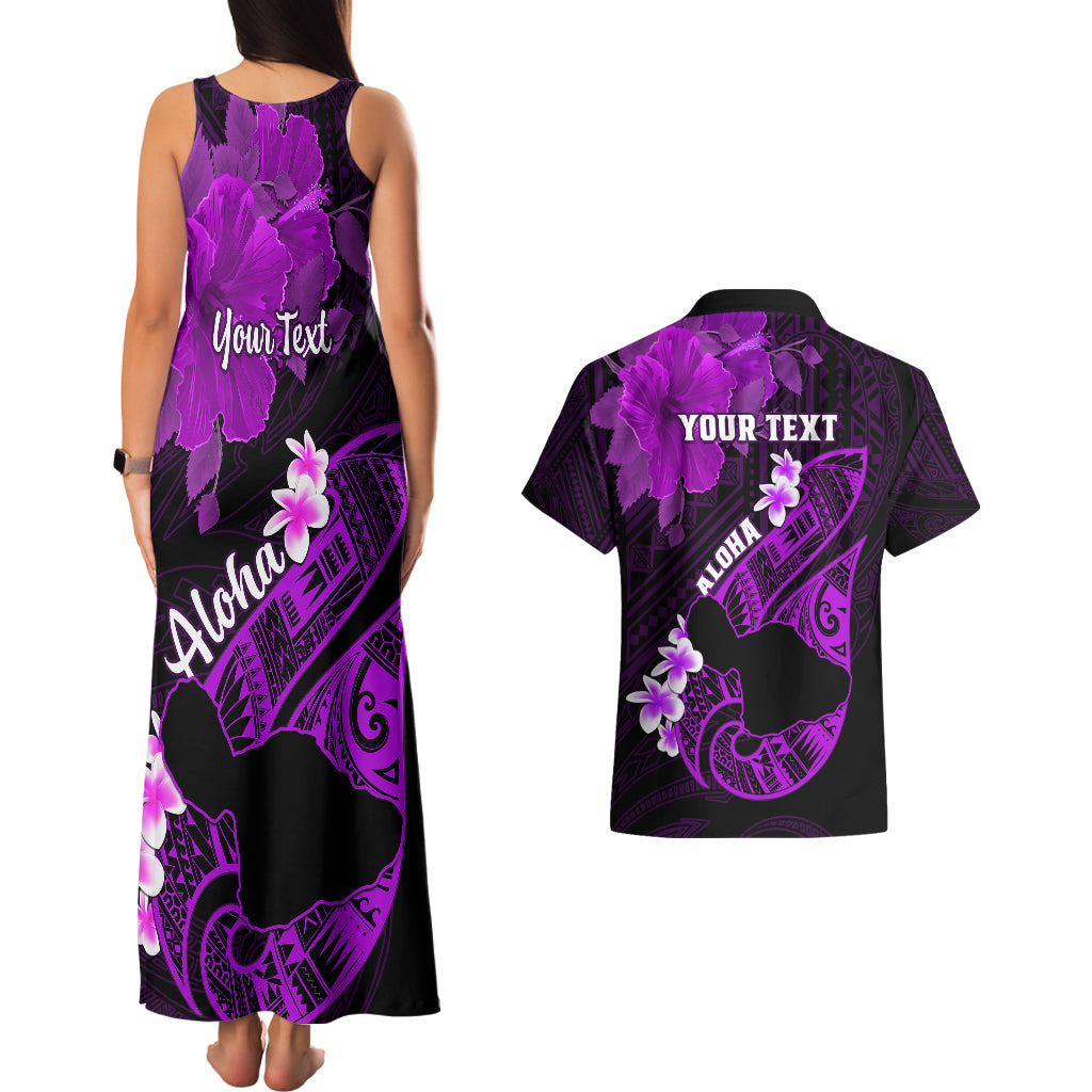 Personalized Hawaii Maui Couples Matching Tank Maxi Dress and Hawaiian Shirt Polynesian Fish Hook Hibiscus Purple Version LT05 - Polynesian Pride