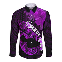 Personalized Hawaii Maui Long Sleeve Button Shirt Polynesian Fish Hook Hibiscus Purple Version LT05 Unisex Purple - Polynesian Pride