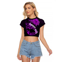 Personalized Hawaii Maui Raglan Cropped T Shirt Polynesian Fish Hook Hibiscus Purple Version LT05 Female Purple - Polynesian Pride