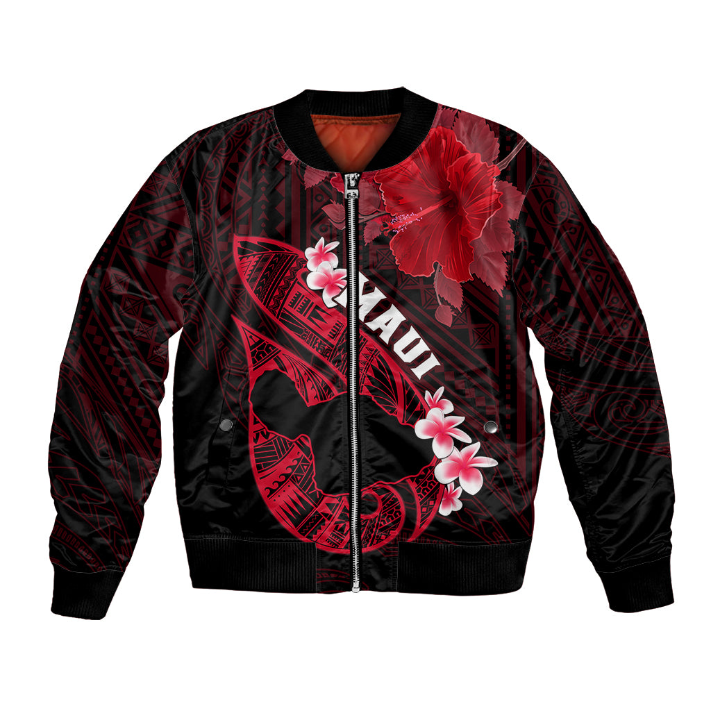 Hawaii Maui Bomber Jacket Polynesian Fish Hook Hibiscus Red Version LT05 Unisex Red - Polynesian Pride