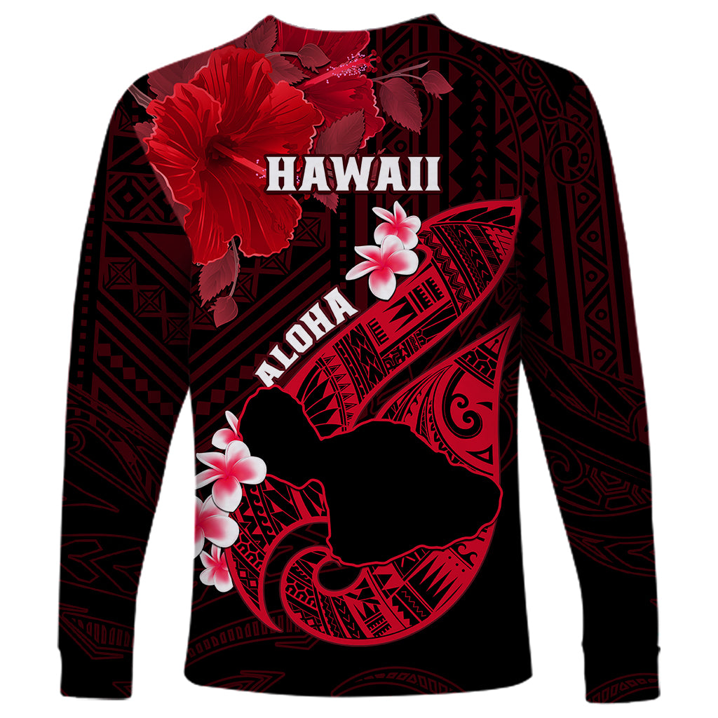 Hawaii Maui Long Sleeve Shirt Polynesian Fish Hook Hibiscus Red Version LT05 - Polynesian Pride