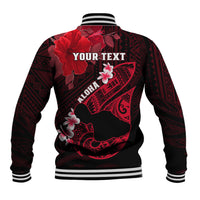 Personalized Hawaii Maui Baseball Jacket Polynesian Fish Hook Hibiscus Red Version LT05 - Polynesian Pride
