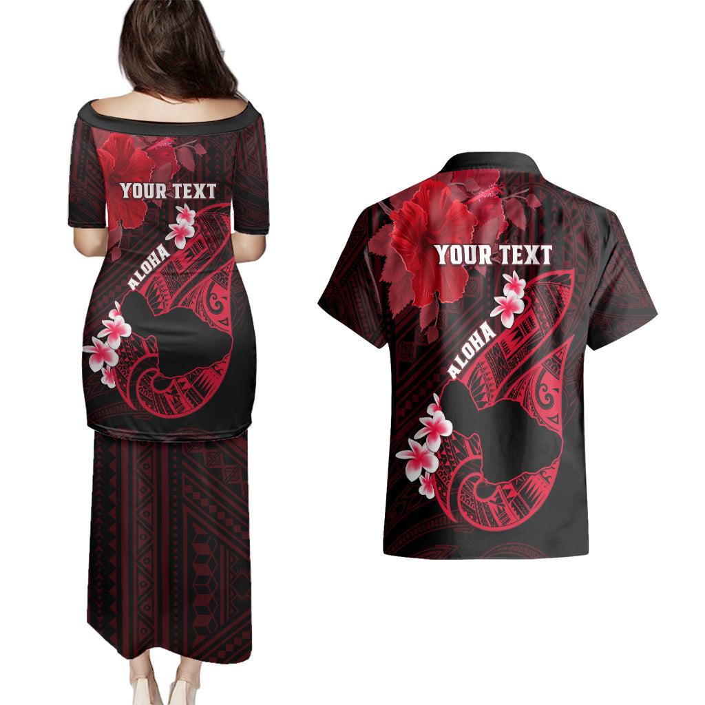 Personalized Hawaii Maui Couples Matching Puletasi Dress and Hawaiian Shirt Polynesian Fish Hook Hibiscus Red Version LT05 - Polynesian Pride