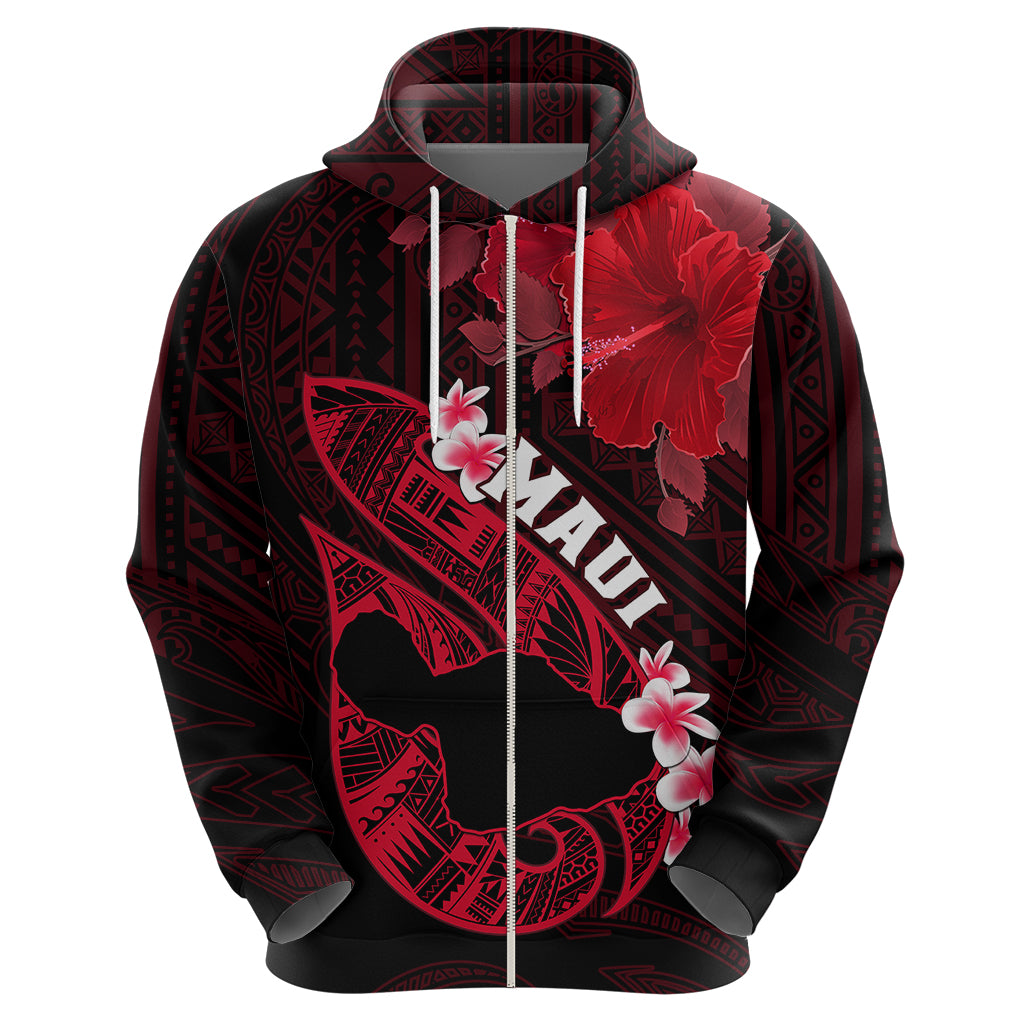 Personalized Hawaii Maui Hoodie Polynesian Fish Hook Hibiscus Red Version LT05 - Polynesian Pride