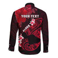 Personalized Hawaii Maui Long Sleeve Button Shirt Polynesian Fish Hook Hibiscus Red Version LT05 - Polynesian Pride