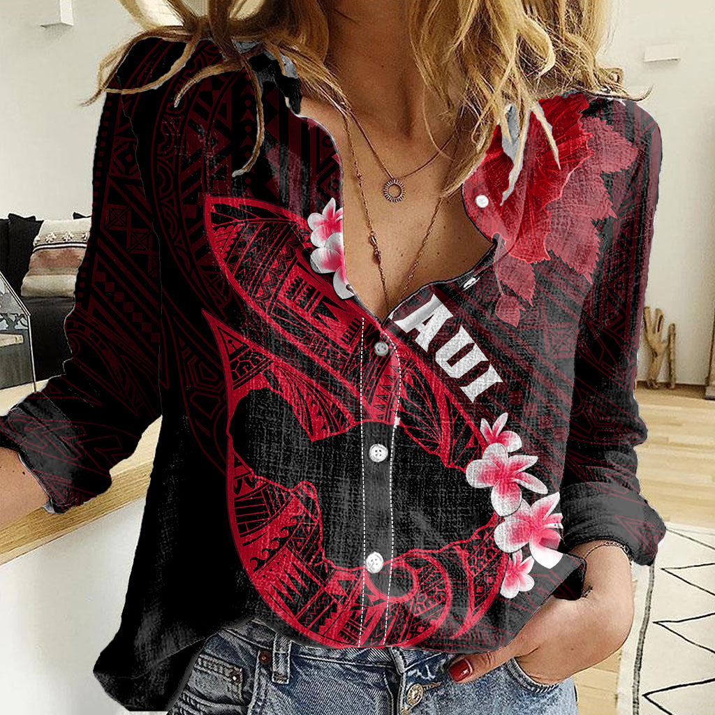 Personalized Hawaii Maui Women Casual Shirt Polynesian Fish Hook Hibiscus Red Version LT05 Female Red - Polynesian Pride