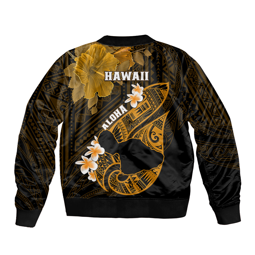 Hawaii Maui Bomber Jacket Polynesian Fish Hook Hibiscus Gold Version LT05 - Polynesian Pride